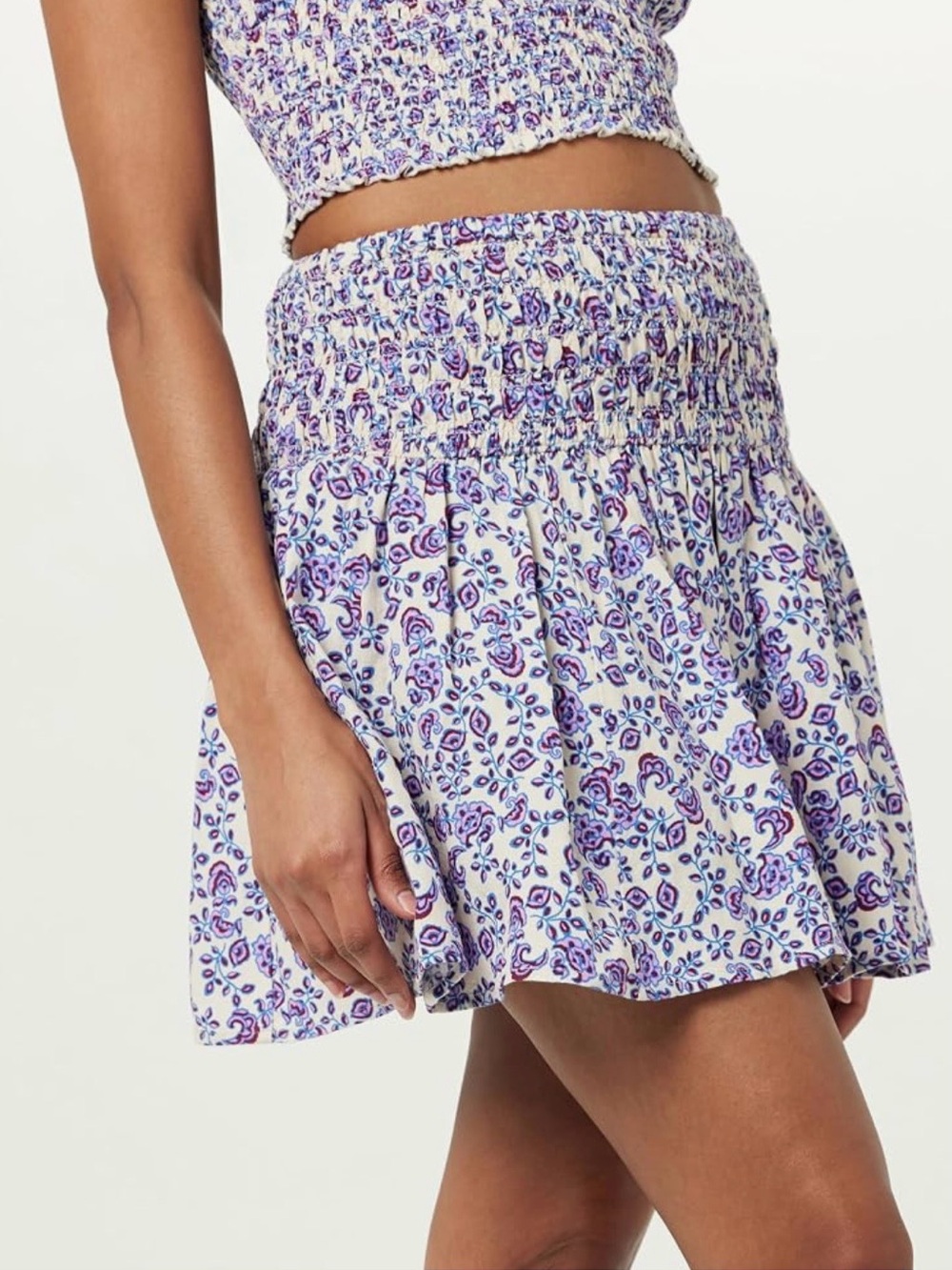 Smocked Waist Floral Mini Skirt in Lavender
